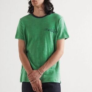 Rag & Bone Varsity Flame green blue embroidered vintage look logo tee